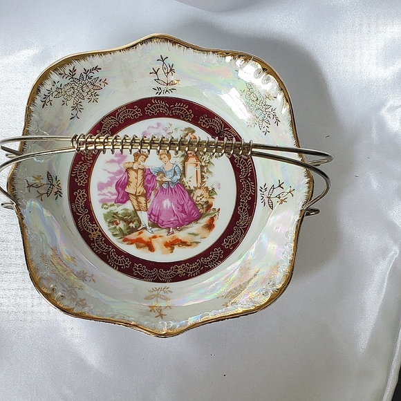 Vintage Lusterware Candy Dish w/ handle Iridescent Porcelain Made in Japan - Picture 4 of 10
